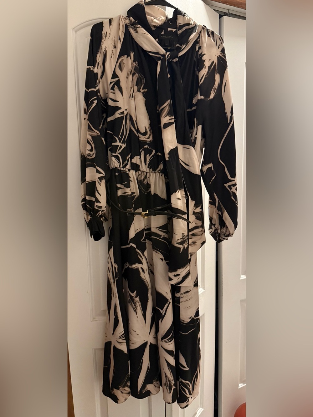 Donna Karan Black and Cream Abstract Maxi Dress